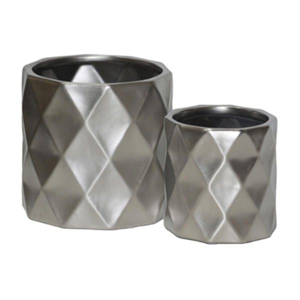 H2H Ceramic Cylindrical Pot with Wide Mouth & Embossed Diamond Design Body, Silver H22500799